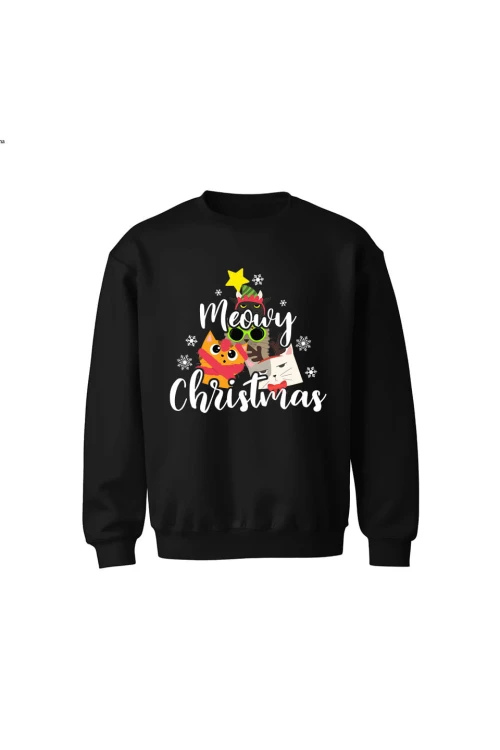 Bluza dziecięca bez kaptura Meowy Christmas - czarna