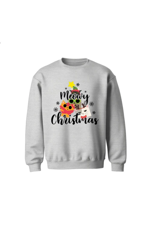 Bluza dziecięca bez kaptura Meowy Christmas - szara