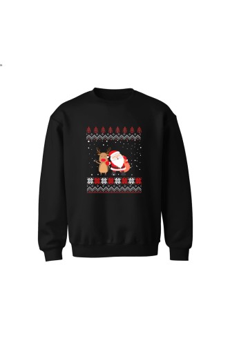 Bluza dziecięca bez kaptura Mikołaj z reniferem - czarna