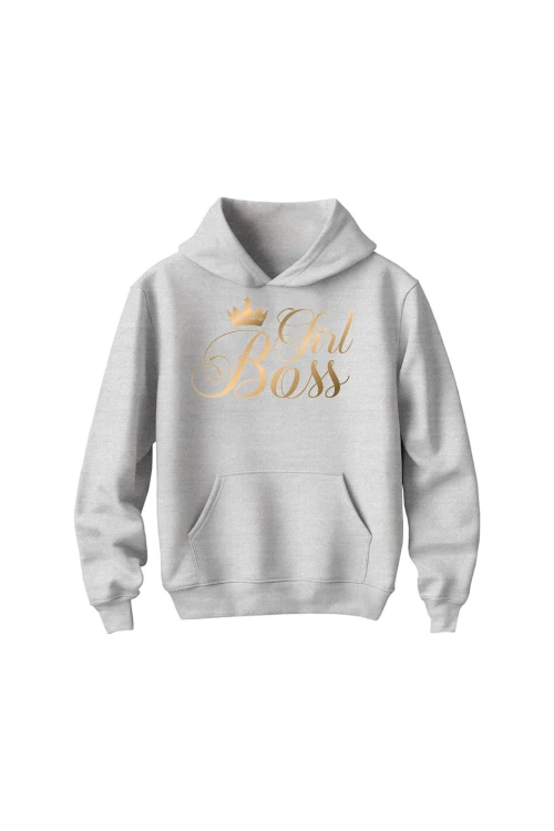 Bluza dziecięca z kapturem Girl Boss złoty nadruk - szara