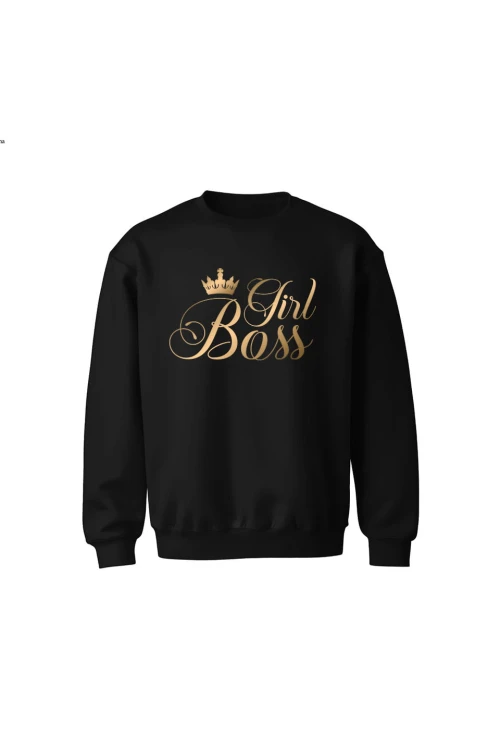 Bluza dziecięca bez kaptura Girl Boss złoty nadruk - czarna