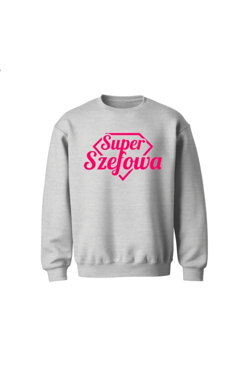 Bluza dziecięca bez kaptura Super Szefowa różowy nadruk - szara