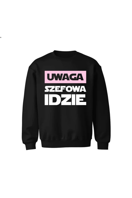 Bluza dziecięca bez kaptura Uwaga Szefowa Idzie - czarna