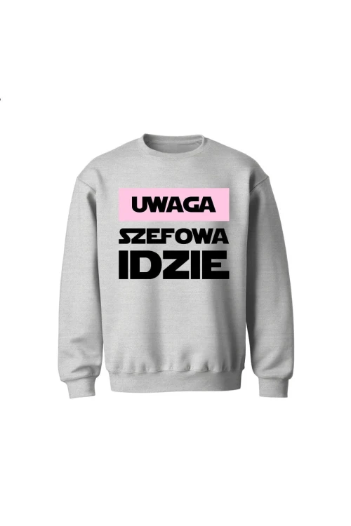 Bluza dziecięca bez kaptura Uwaga Szefowa Idzie - szara