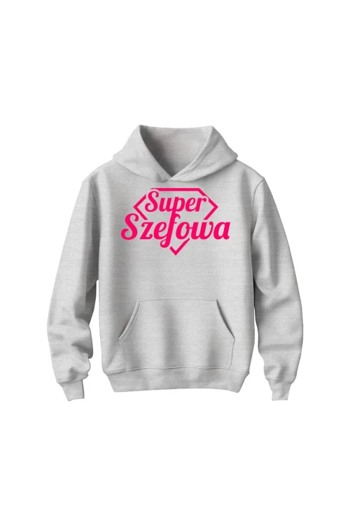 Bluza dziecięca z kapturem Super Szefowa różowy nadruk - szara