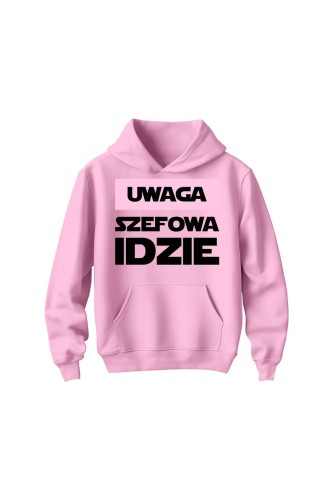 Bluza dziecięca z kapturem Uwaga Szefowa Idzie - różowa