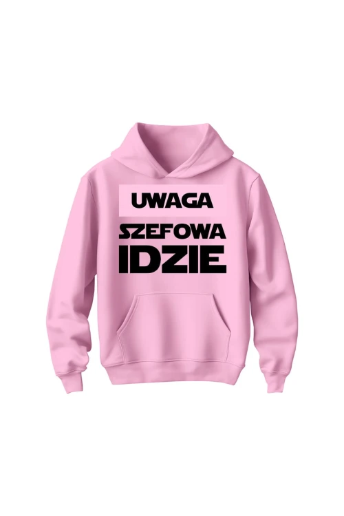 Bluza dziecięca z kapturem Uwaga Szefowa Idzie - różowa
