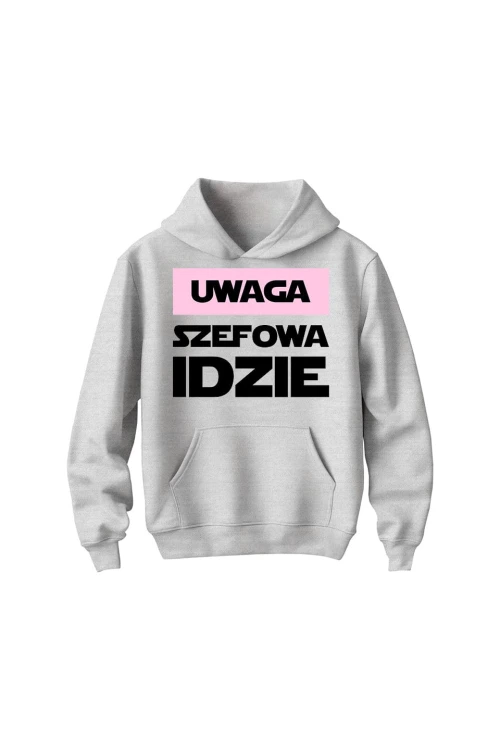 Bluza dziecięca z kapturem Uwaga Szefowa Idzie - szara