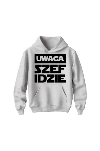 Bluza dziecięca z kapturem Uwaga szef idzie - szara