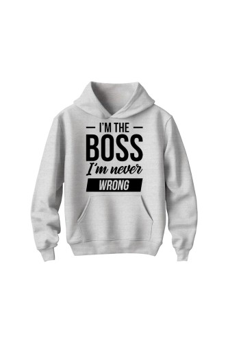 Bluza dziecięca z kapturem Im the boss im never wrong - szara