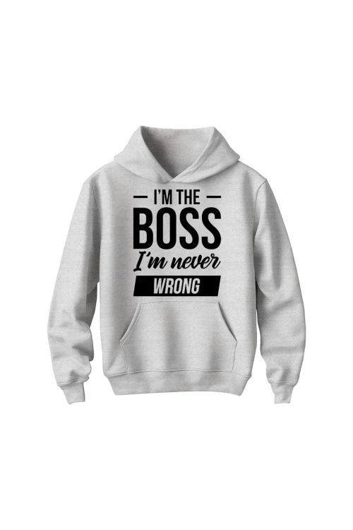 Bluza dziecięca z kapturem Im the boss im never wrong - szara