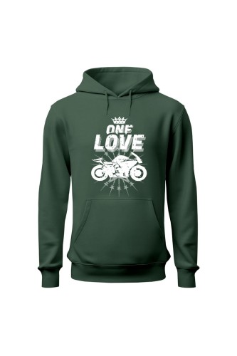 Bluza męska z kapturem One Love Motocykle - zielona
