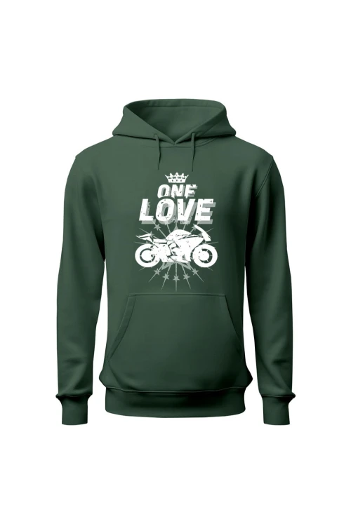 Bluza męska z kapturem One Love Motocykle - zielona