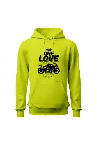Bluza męska z kapturem One Love Motocykle - limonka