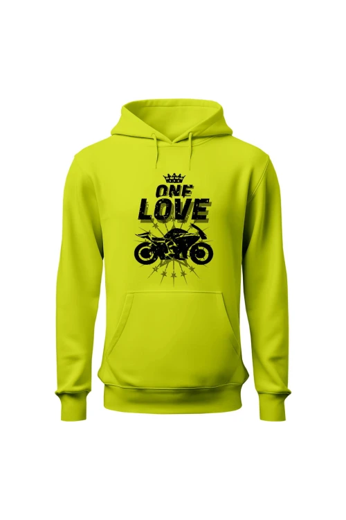 Bluza męska z kapturem One Love Motocykle - limonka