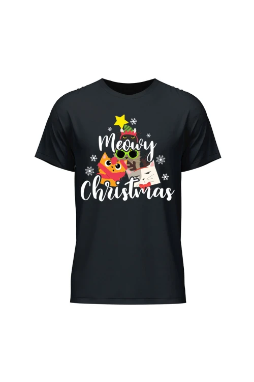 Koszulka męska Meowy Christmas - czarna