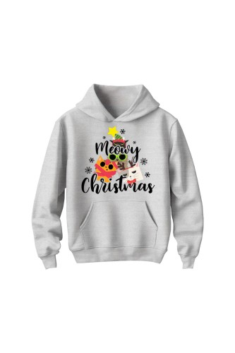Bluza dziecięca z kapturem Meowy Christmas - szara