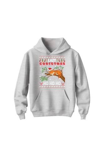 Bluza dziecięca z kapturem Lazy christmas ho ho ho - szara