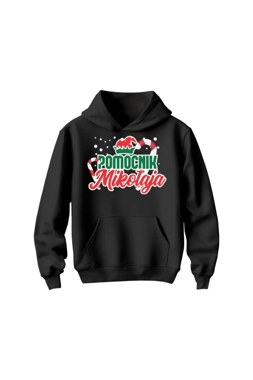 Bluza dziecięca z kapturem Pomocnik Mikołaja - czarna