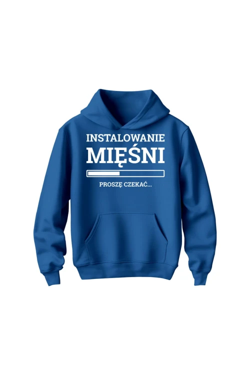 Bluza dziecięca z kapturem Instalowanie mięśni Proszę czekać - niebieska