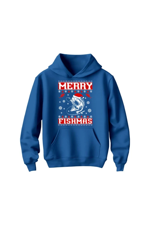 Bluza dziecięca z kapturem Merry Fishmas - niebieska