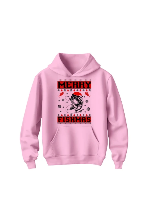 Bluza dziecięca z kapturem Merry Fishmas - różowa