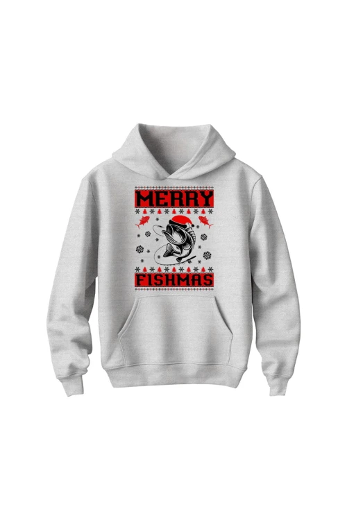 Bluza dziecięca z kapturem Merry Fishmas - szara
