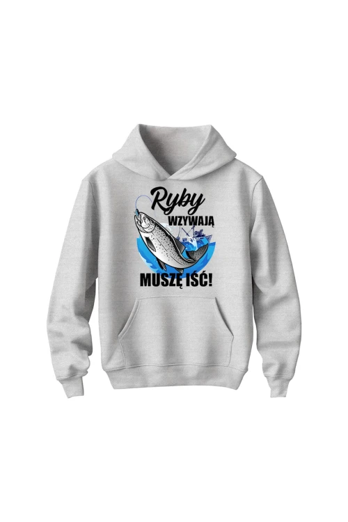 Bluza dziecięca z kapturem Ryby wzywają muszę iść - szara