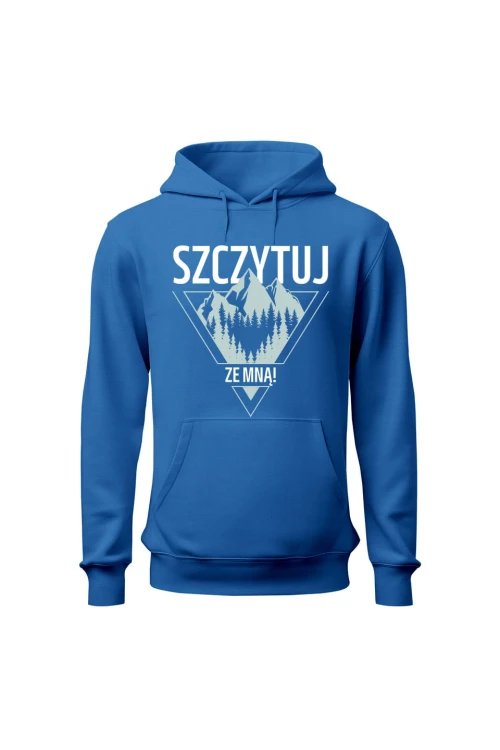 Bluza męska z kapturem Szczytuj ze mną - niebieska