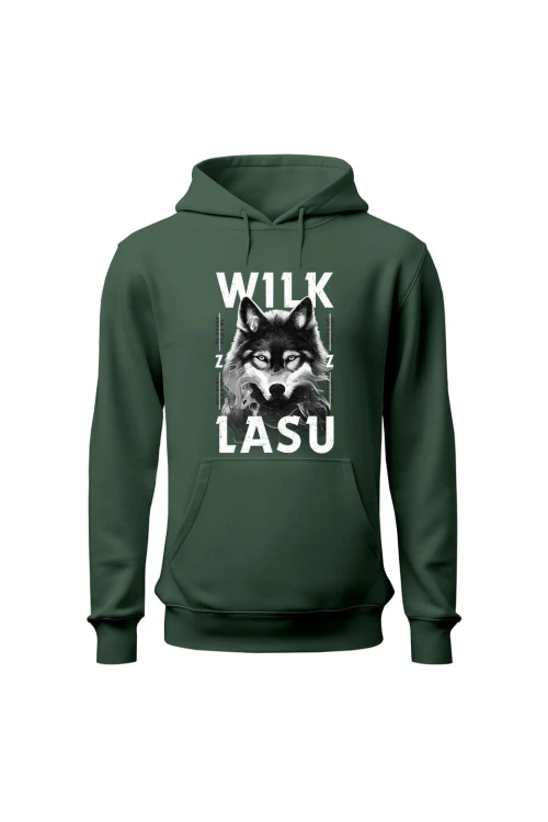 Bluza męska z kapturem Wilk z lasu - zielona