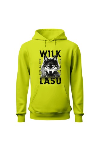Bluza męska z kapturem Wilk z lasu - limonka