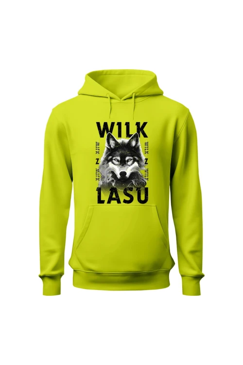 Bluza męska z kapturem Wilk z lasu - limonka