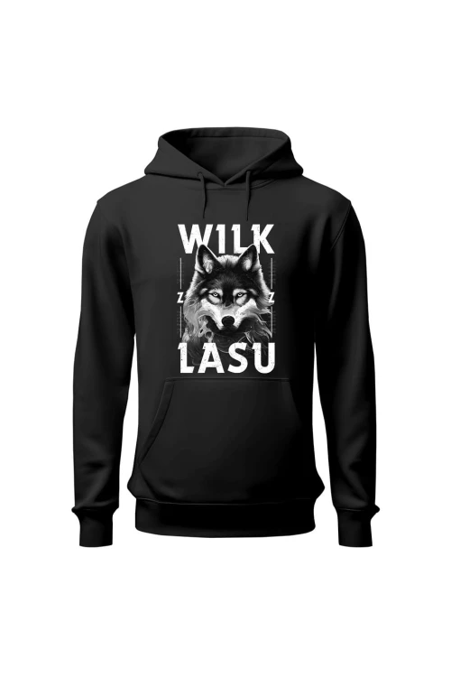 Bluza męska z kapturem Wilk z lasu - czarna