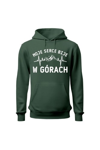 Bluza męska z kapturem Moje serce bije w górach - zielona