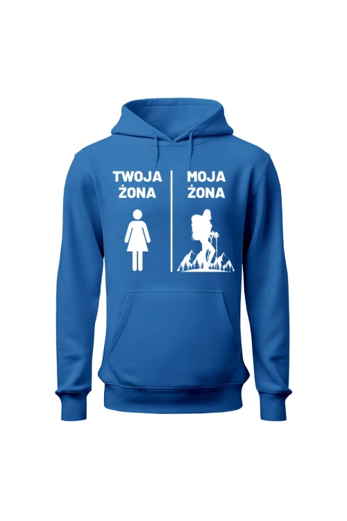 Bluza męska z kapturem Twoja żona Moja żona - niebieska