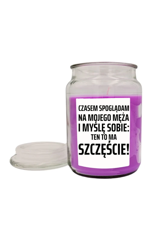 Duża świeca zapachowa Czasem spoglądam na mojego męża i myślę sobie ten to ma szczęście - deser borówkowy