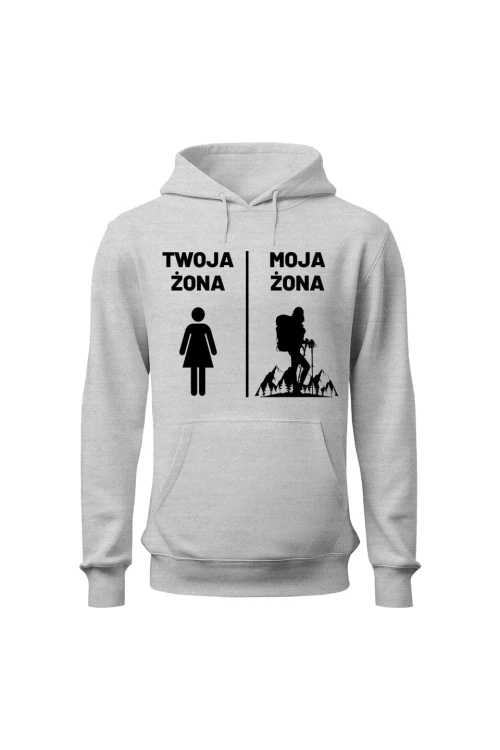 Bluza męska z kapturem Twoja żona Moja żona - szara