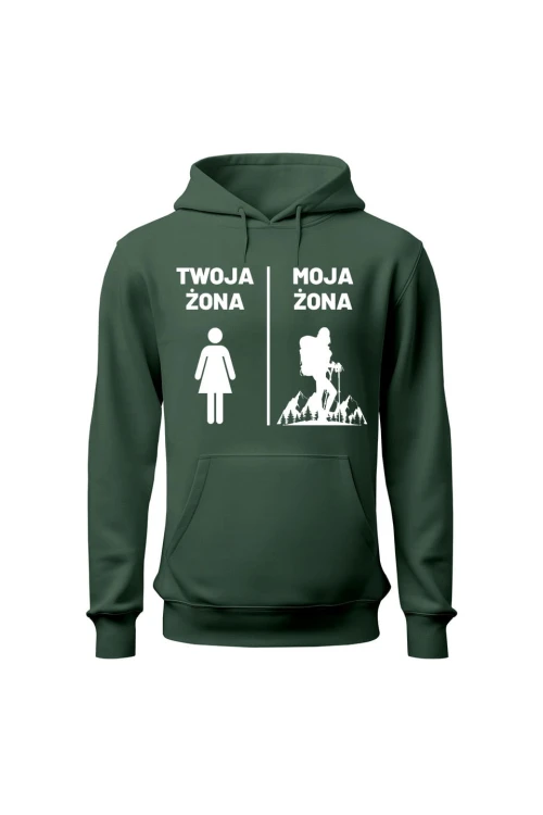 Bluza męska z kapturem Twoja żona Moja żona - zielona