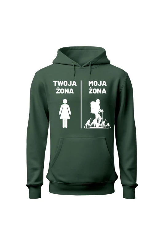 Bluza męska z kapturem Twoja żona Moja żona - zielona