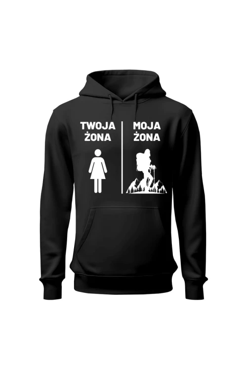 Bluza męska z kapturem Twoja żona Moja żona - czarna