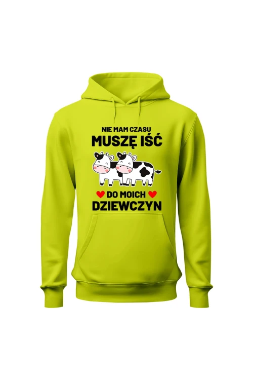 Bluza męska z kapturem Nie mam czasu musze iść do moich dziewczyn Krowy - limonka