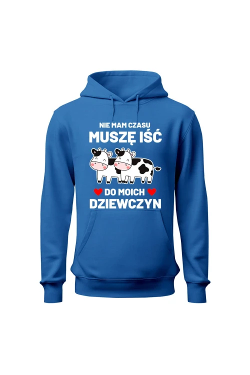 Bluza męska z kapturem Nie mam czasu musze iść do moich dziewczyn Krowy - niebieska