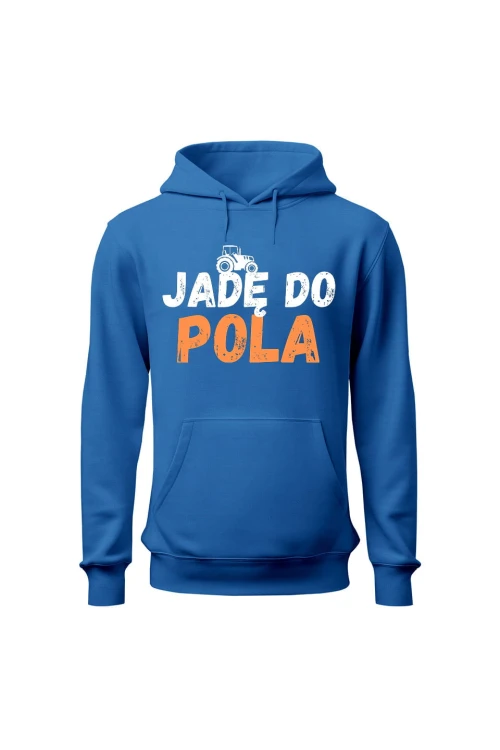Bluza męska z kapturem Jadę do pola - niebieska