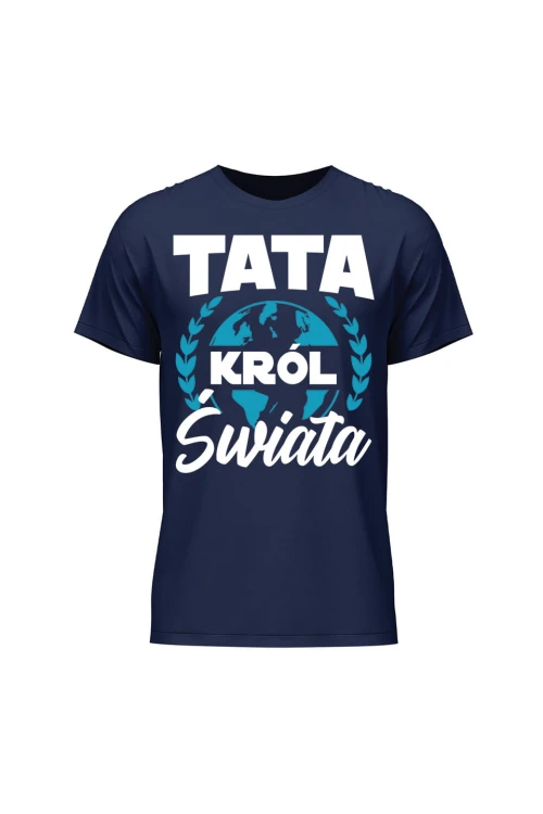 Koszulka męska Tata król świata - granatowa