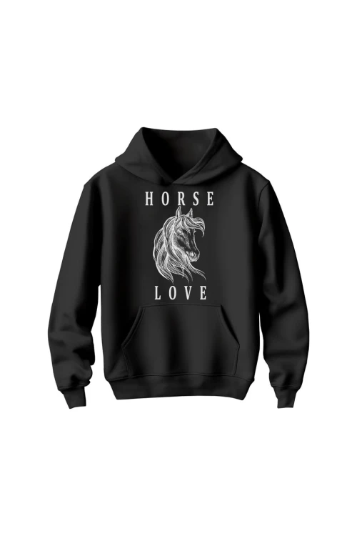 Bluza dziecięca z kapturem Horse Love - czarna