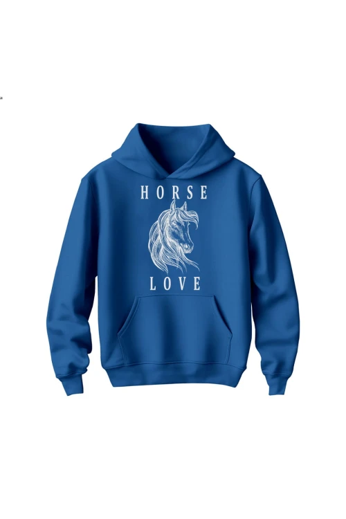 Bluza dziecięca z kapturem Horse Love - niebieska