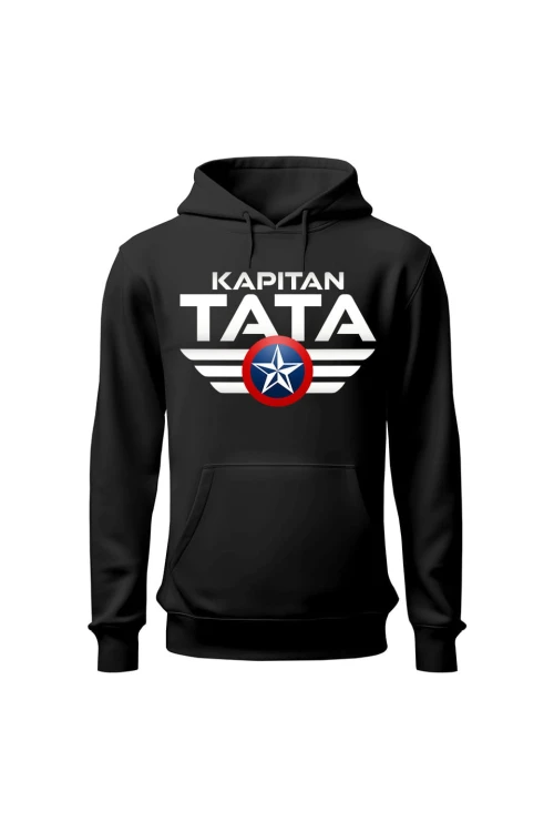 Bluza męska z kapturem Kapitan Tata - czarna