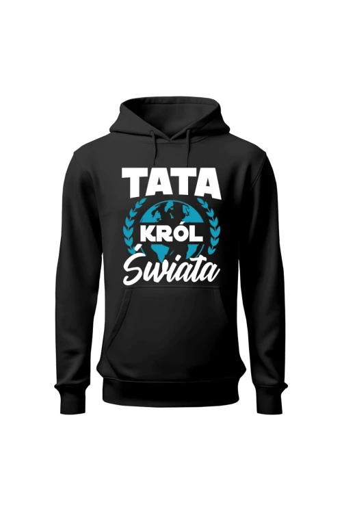Bluza męska z kapturem Tata król świata - czarna