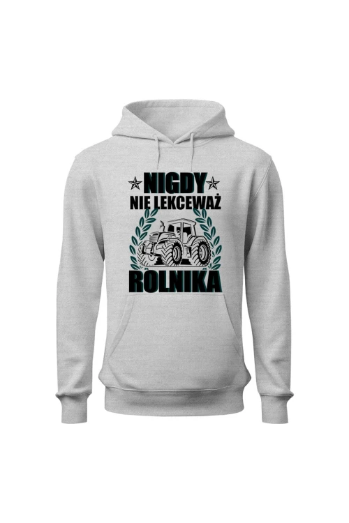 Bluza męska z kapturem Nigdy nie lekceważ rolnika - szara