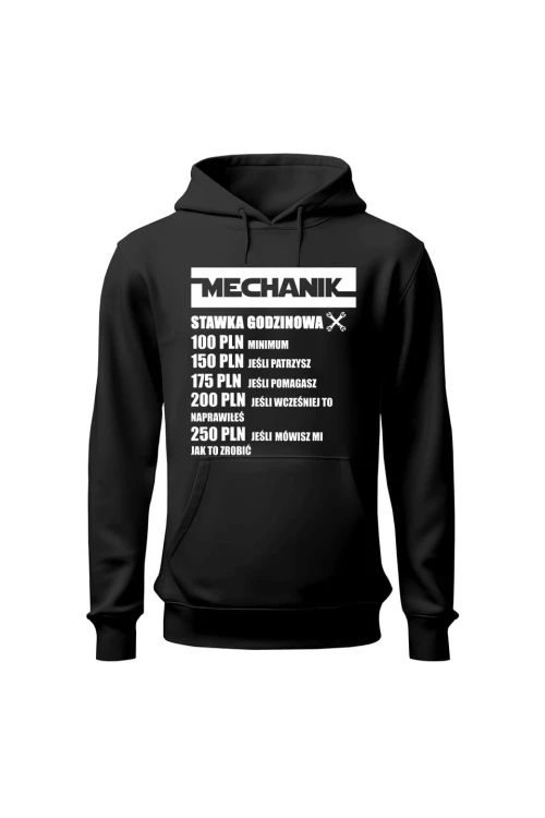 Bluza z kapturem Mechanik stawka godzinowa - czarna